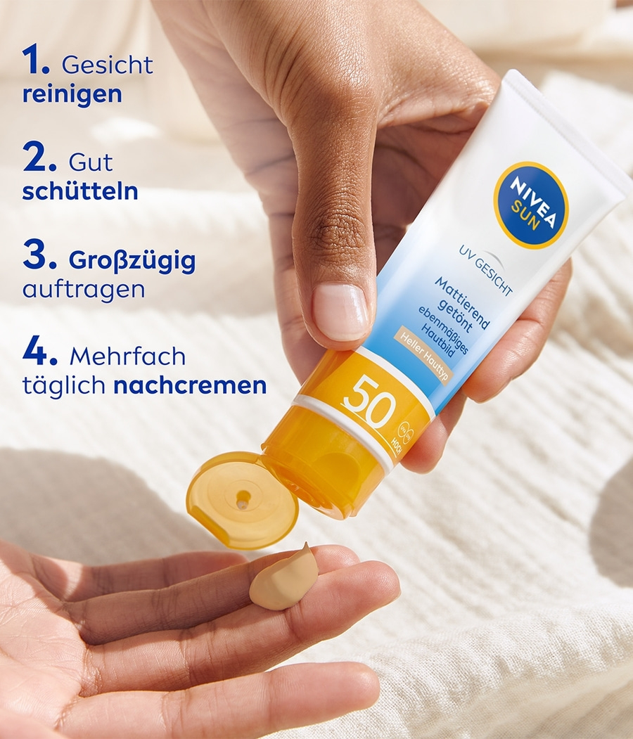 NIVEA SUN UV Face Mattierend Getönter Sonnenschutz Hell LSF 50 50ml