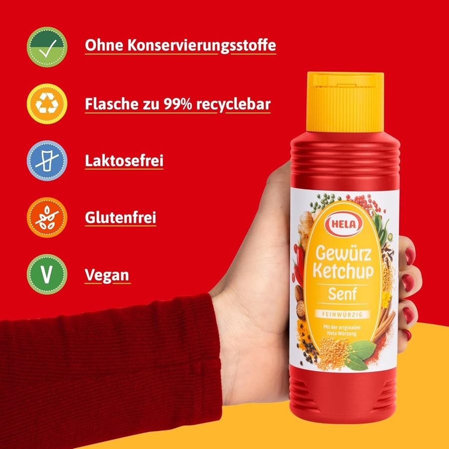 Hela Gewürzketchup Senf ohne Konservierungsstoffe, laktosefrei, glutenfrei, vegan