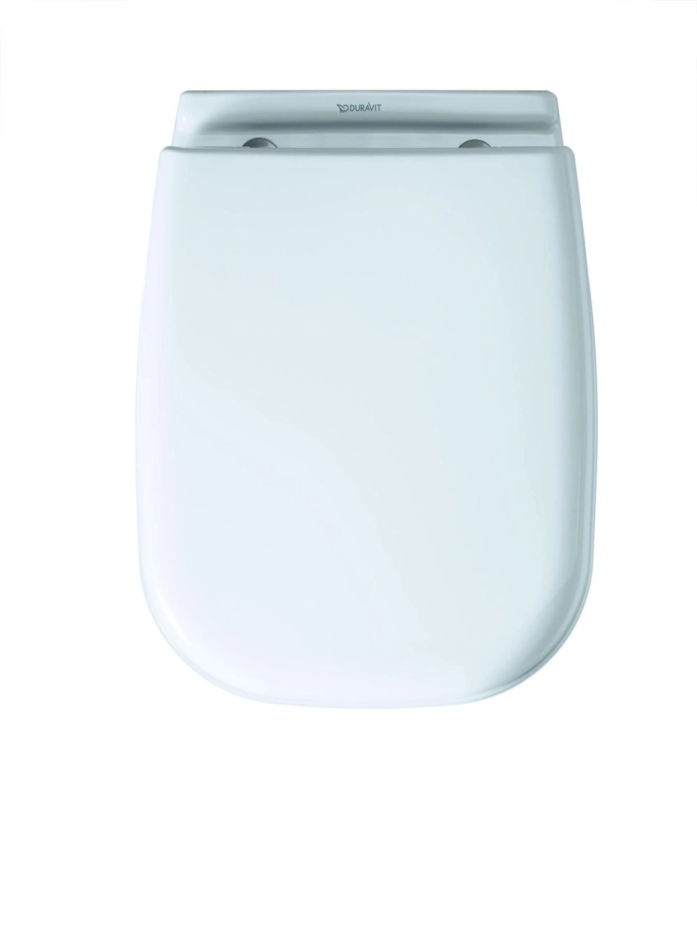 Toilettensitz von Duravit, weiß, von oben gesehen, isoliert auf weißem Hintergrund