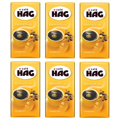 CAFÉ HAG Filterkaffee Klassisch mild 6 x 500 g entkoffeiniert + 1 Becher+ 1 Dose