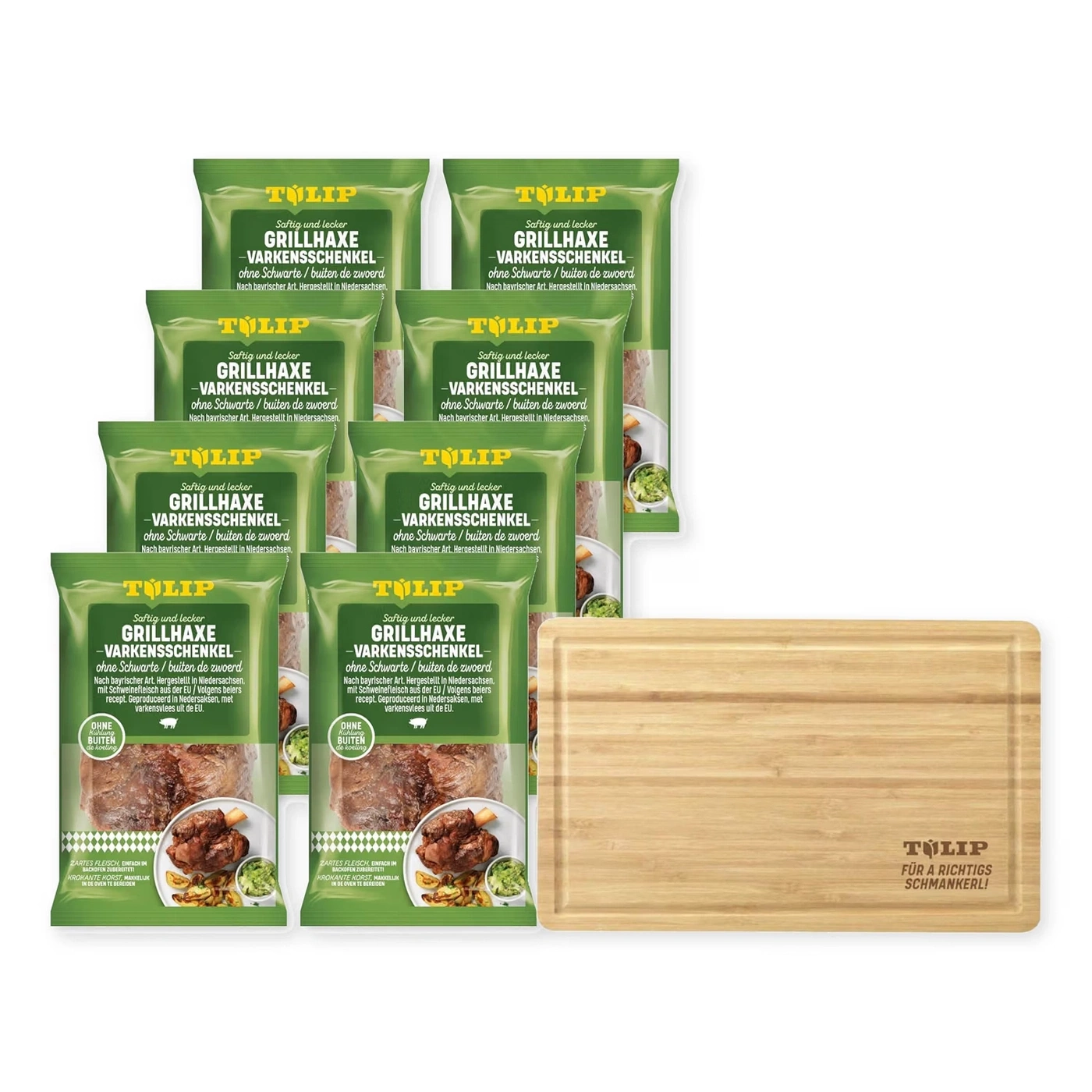 TULIP Grillhaxe ohne Schwarte 8x 500g  für Backofen oder Grill + Schneidbrett