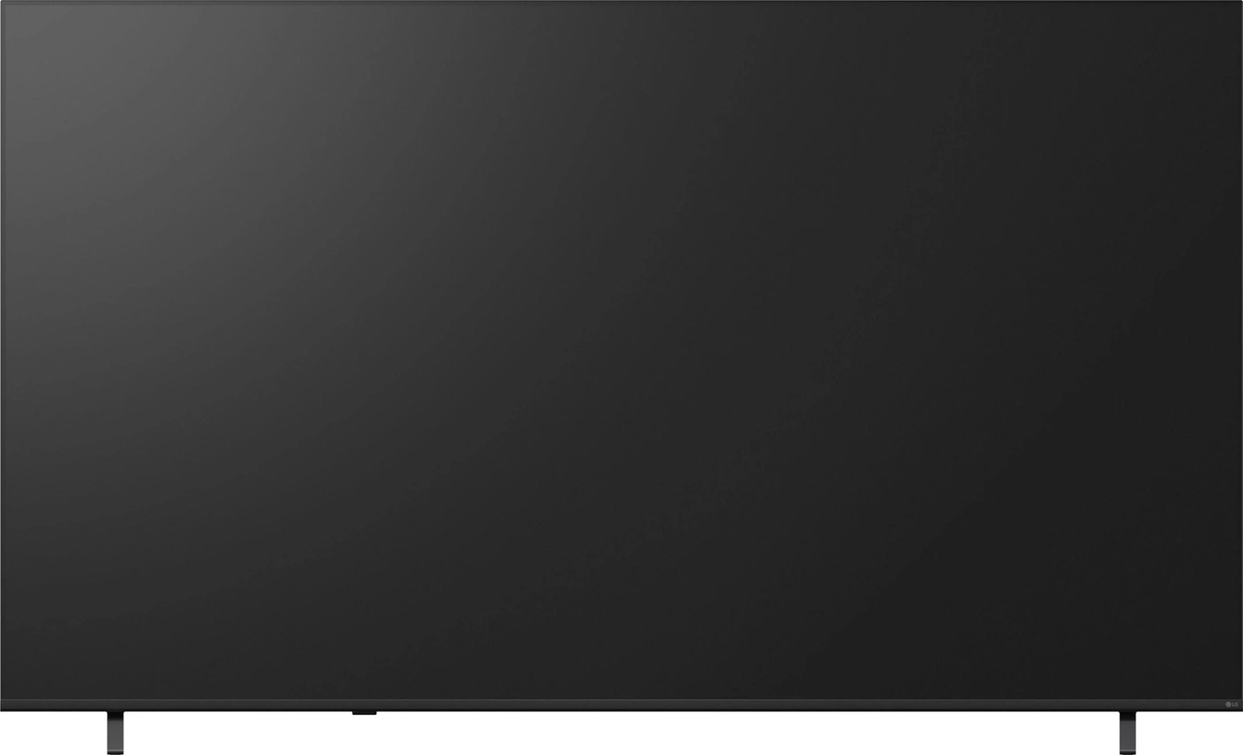 Schwarzer Fernseher mit schmalem Rahmen und silbernem Ständer