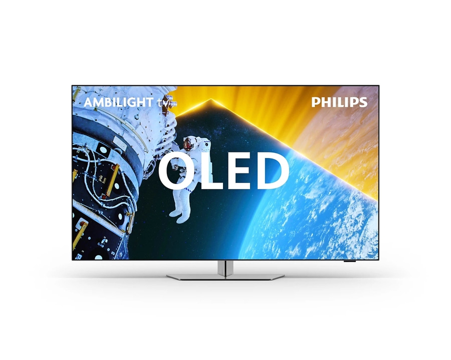 Philips OLED Fernseher mit Ambilight-Technologie und Astronauten-Motiv im Weltraum