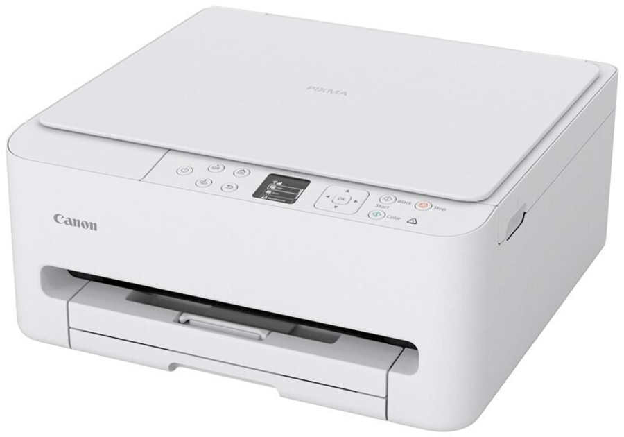 Weiße Canon PIXMA All-in-One-Tintenstrahldrucker mit Scanner und Bedienfeld.