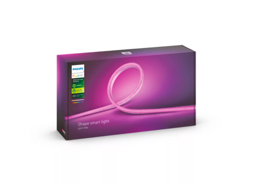 Philips Hue-Produktverpackung mit rosa Lichtschlauch, Outdoor-Funktion, Smart Light