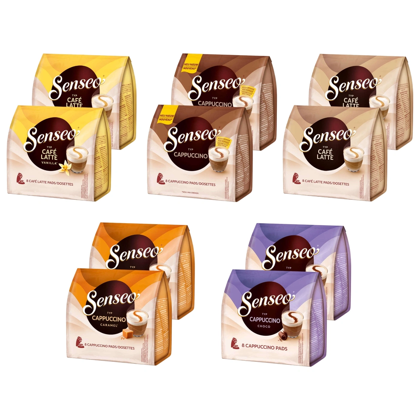 Senseo Kaffee Pads: Café Latte, Cappuccino, Caramel, Choco, Vanille. Kaffee-Pads.