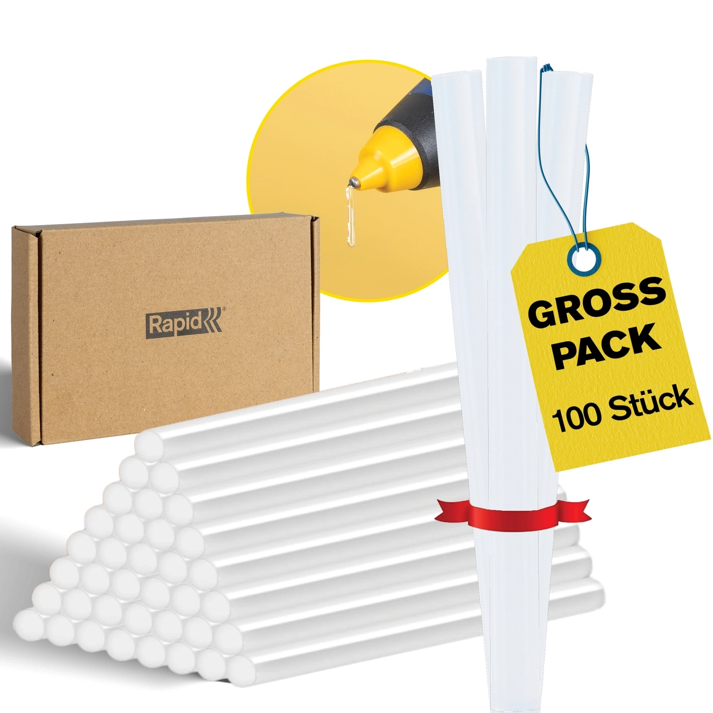 Heißklebestifte im Großpack mit 100 Stück und Kartonverpackung