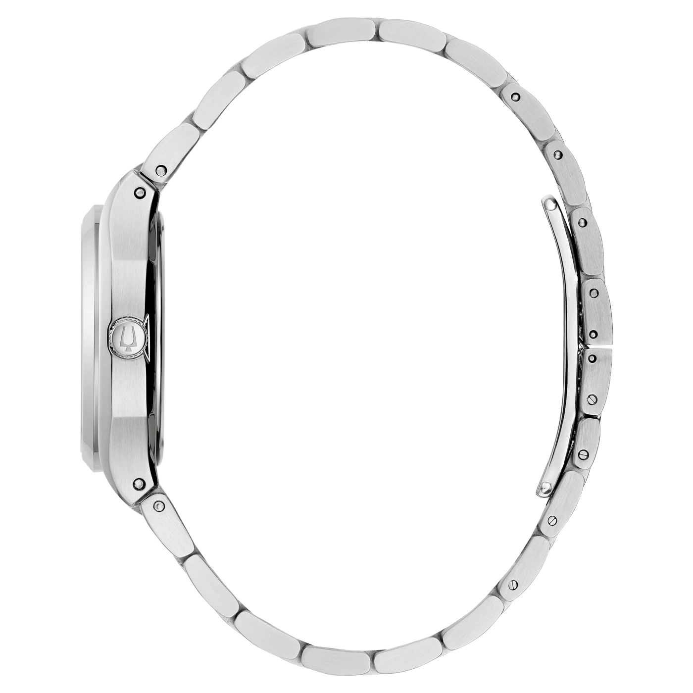 Silberne Uhr mit Metallarmband, Seitenansicht, elegantes Design, Accessoire, Mode
