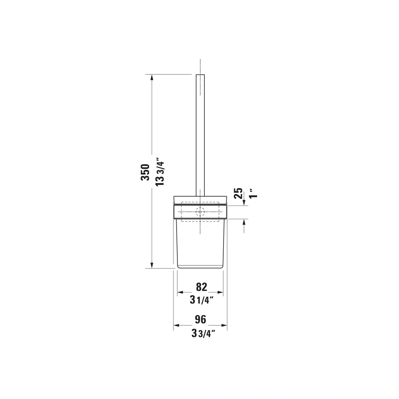 Toilettenbürste mit Maßen: 350mm, 82mm, 96mm, 25mm, 13 3/4", 3 1/4", 3 3/4", 1"