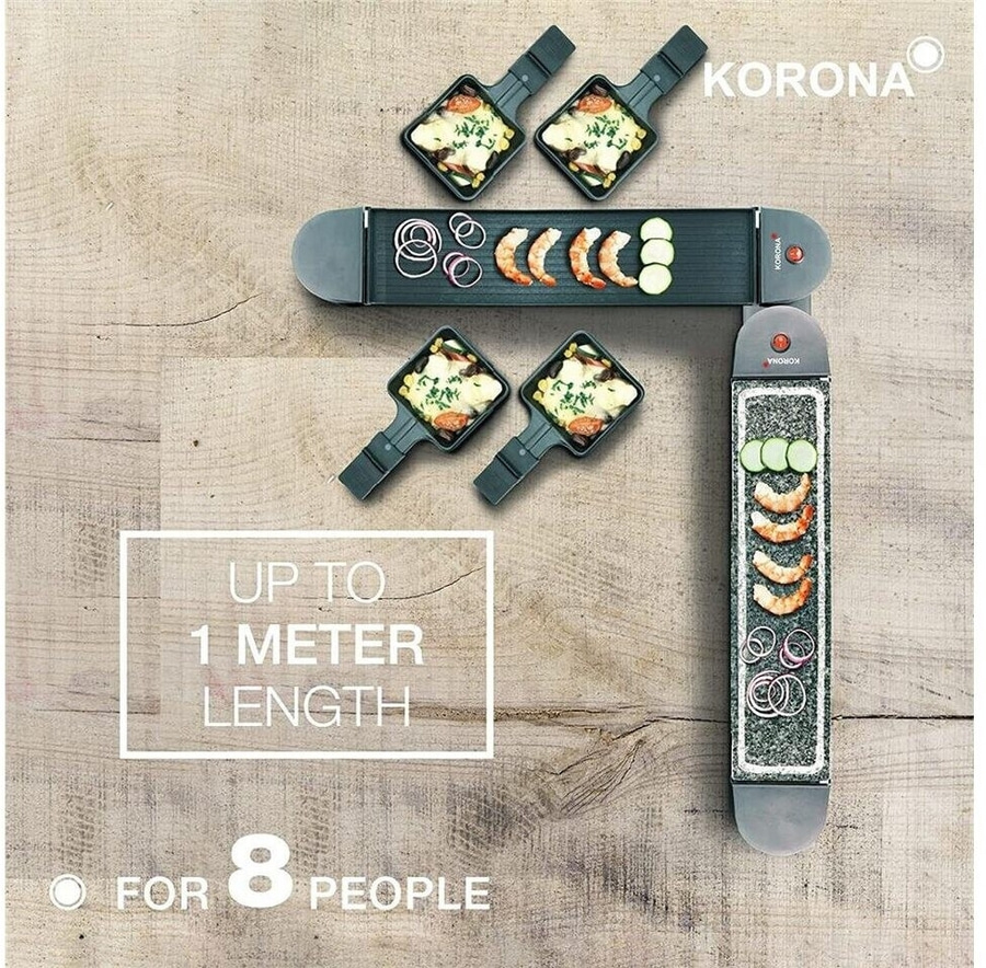 KORONA Klappbares Raclette 45071 8 Personen Grillplatte Pfännchen Spachtel NEU