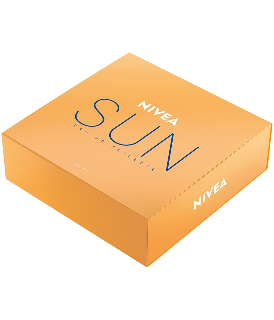 Nivea Sun Eau de Toilette, orangefarbene Verpackung, Produktfotografie, Kosmetik