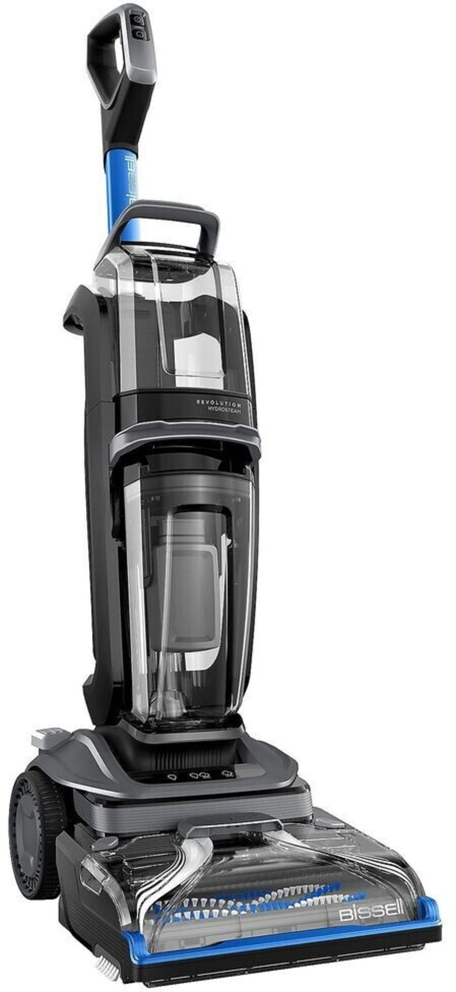 Bissell Revolution HydroSteam Teppichreiniger, schwarz und blau, mit Griff und Rädern