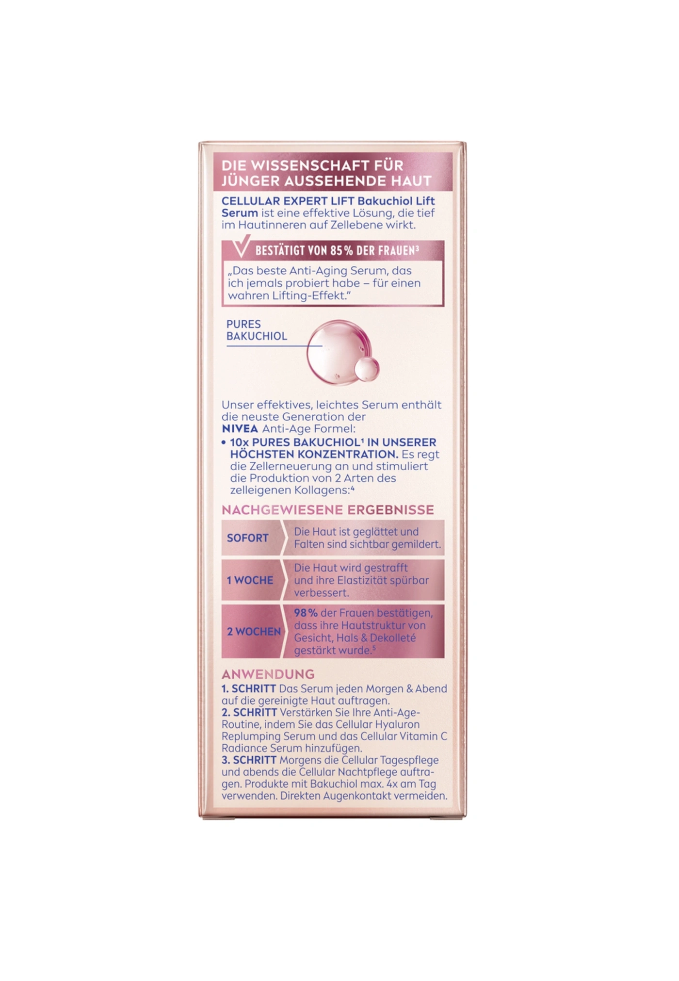 Werbung für Anti-Aging-Serum mit Bakuchiol. Hautpflege für jüngeres Aussehen.