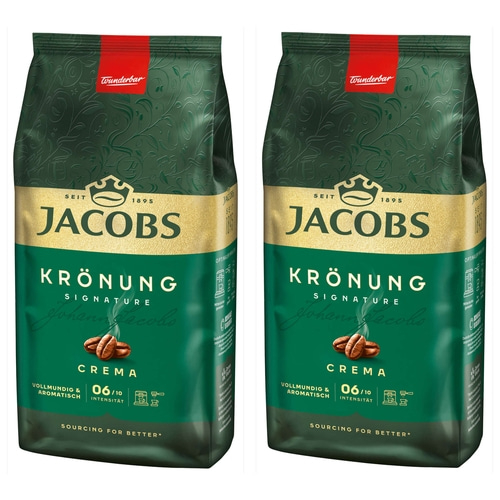 JACOBS Kaffeebohnen Krönung Crema 2 x 1 kg ganze Kaffee Bohnen geröstet Röstung
