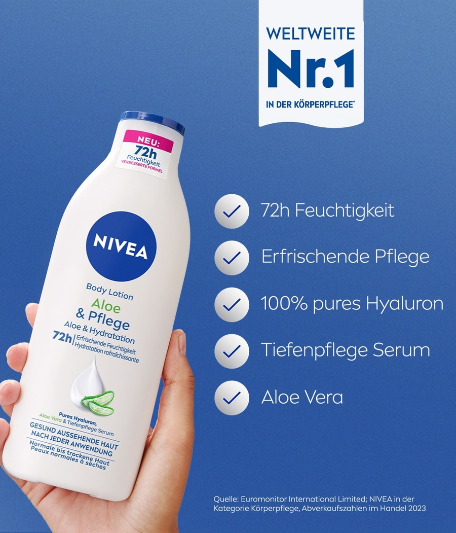 NIVEA Body Aloe & Pflege Lotion 3 x 400ml Hyaluron, Aloe Vera & Tiefenpflege