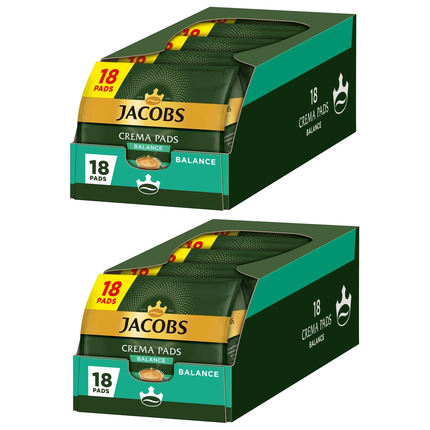 Zwei Jacobs Crema Pads Packungen mit 18 Pads, Balance, Kaffee