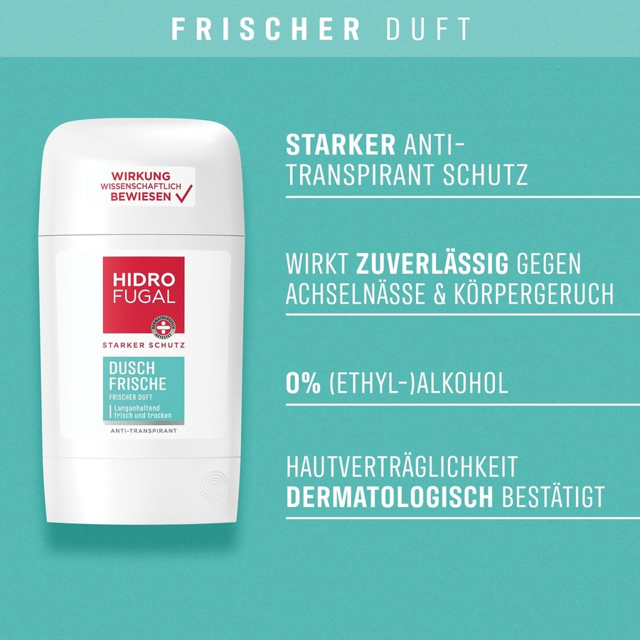 Hidro Fugal Anti-Transpirant, starker Schutz, Dusche Frische, dermatologisch bestätigt, 0% Alkohol