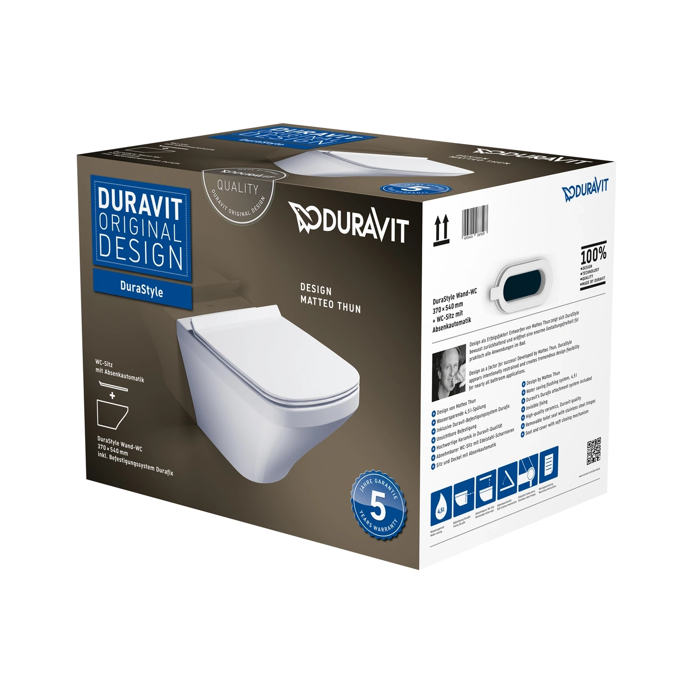 Duravit DuraStyle Wand-WC mit Absenkautomatik, Design Matteo Thun, 5 Jahre Garantie