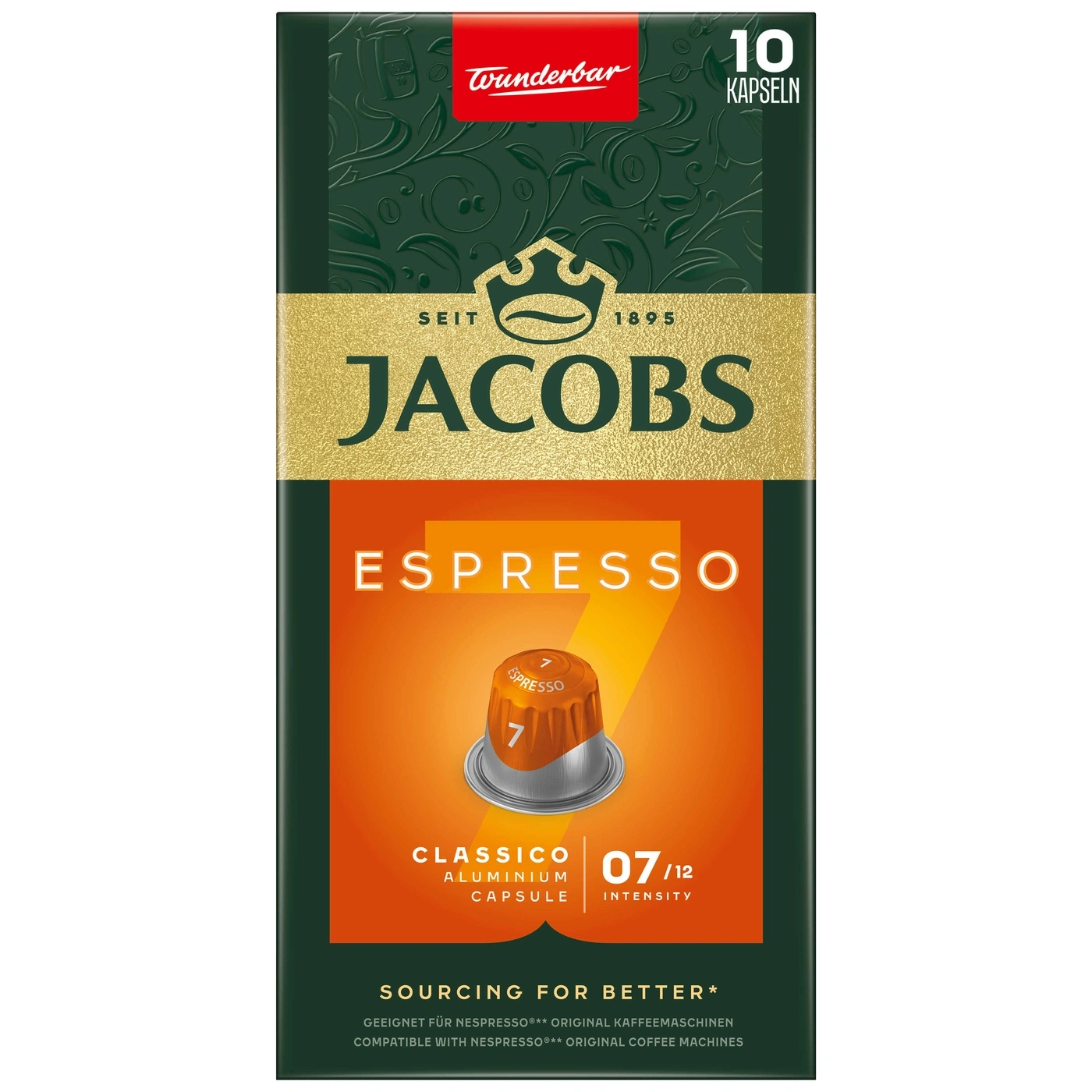Jacobs Espresso Kapseln, 10 Stück, Classico, Aluminium, Intensität 07/12, Wunderbar
