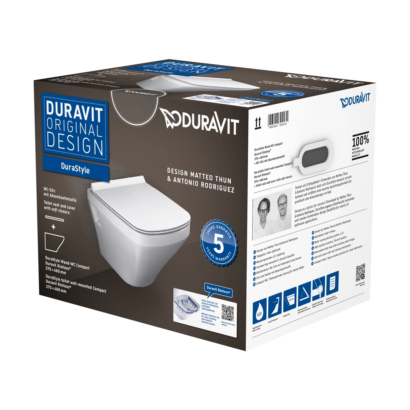 Duravit DuraStyle WC-Sitz mit Absenkautomatik, Wand-WC Compact, Design Matteo Thun & Antonio Rodriguez