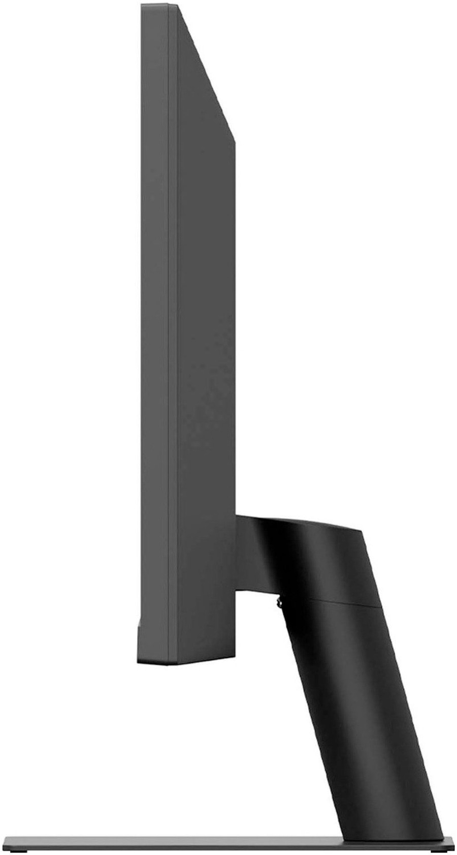 Ein schwarzer Monitor mit einem schlanken Design und einem stabilen Standfuß.