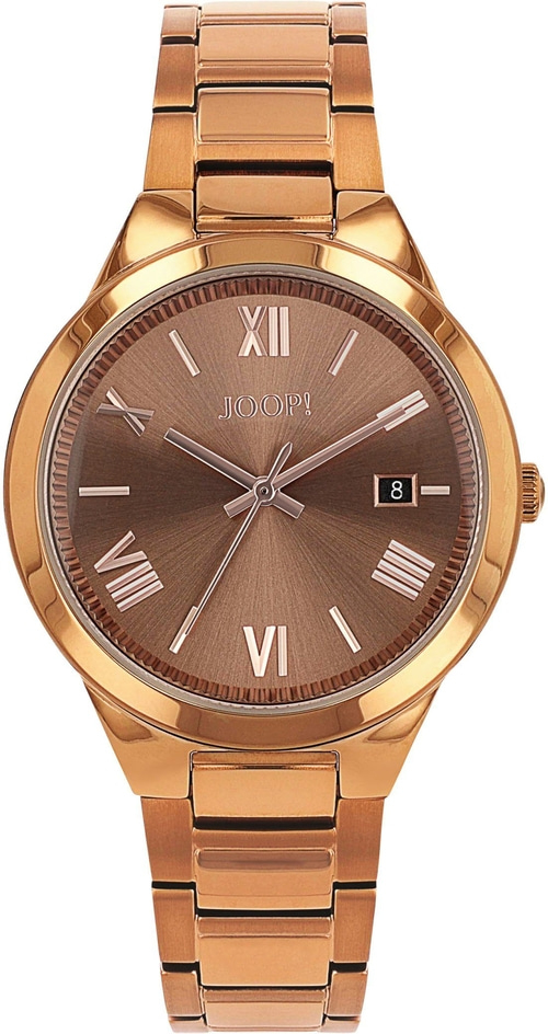 JOOP! Armbanduhr Damen 2037677 Quarzuhr Datumsanzeige 37mm bronzefarben B-WARE Goldene Joop! Uhr mit braunem Zifferblatt und römischen Ziffern, Datum