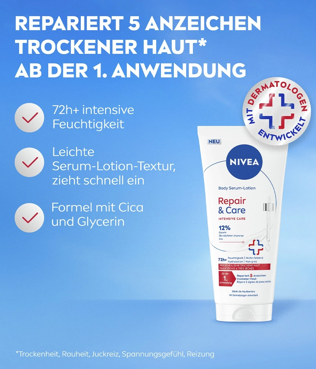 Nivea Repair & Care intensive Body Serum-Lotion für trockene Haut.