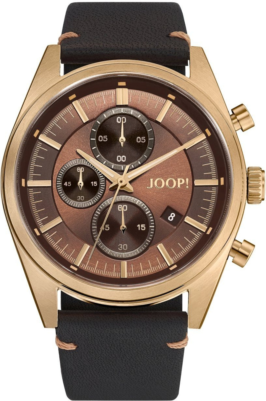 Braune Herrenuhr mit goldenem Gehäuse und Lederarmband