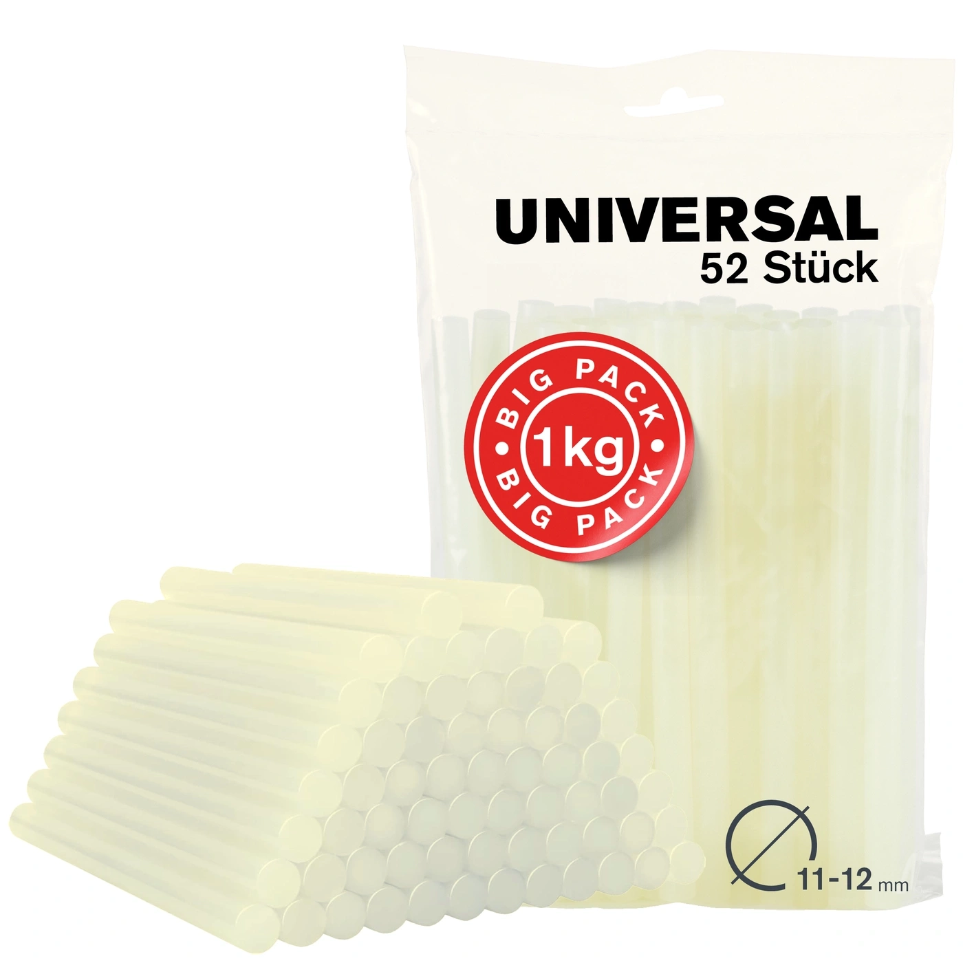 Packung mit 52 Stück Heißklebestiften, 1kg, 11-12mm Durchmesser