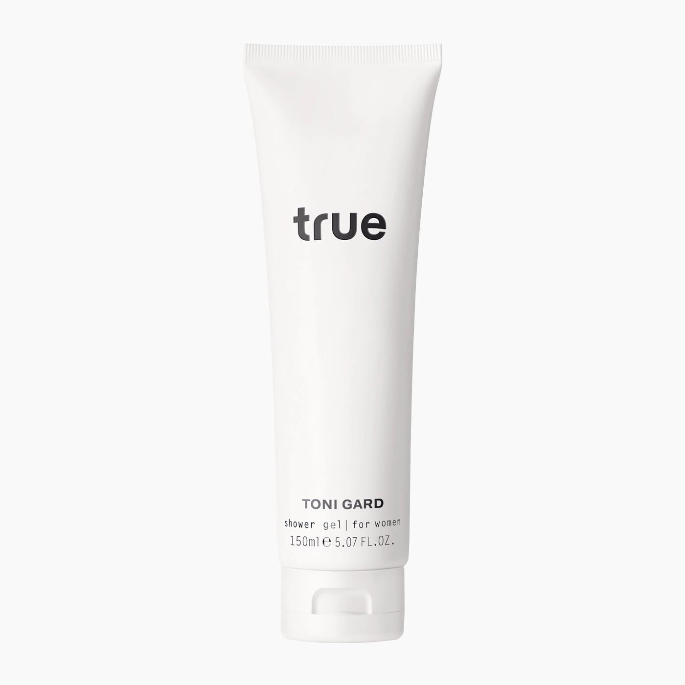 Weisse Tube mit der Aufschrift 'true' und 'TONI GARD' Duschgel für Frauen.