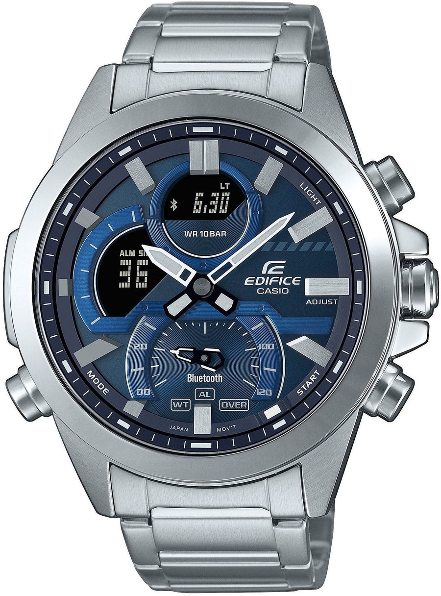 Edifice Casio Uhr mit blauem Zifferblatt und Metallarmband