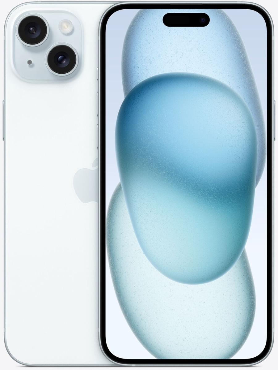 Ein weißes iPhone mit einem blauen Hintergrund auf dem Bildschirm.