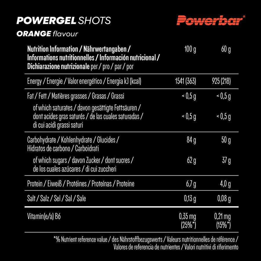 POWERBAR PowerGel Shots Orange High Carb Energie Gummis 24x60g koffeinfrei
