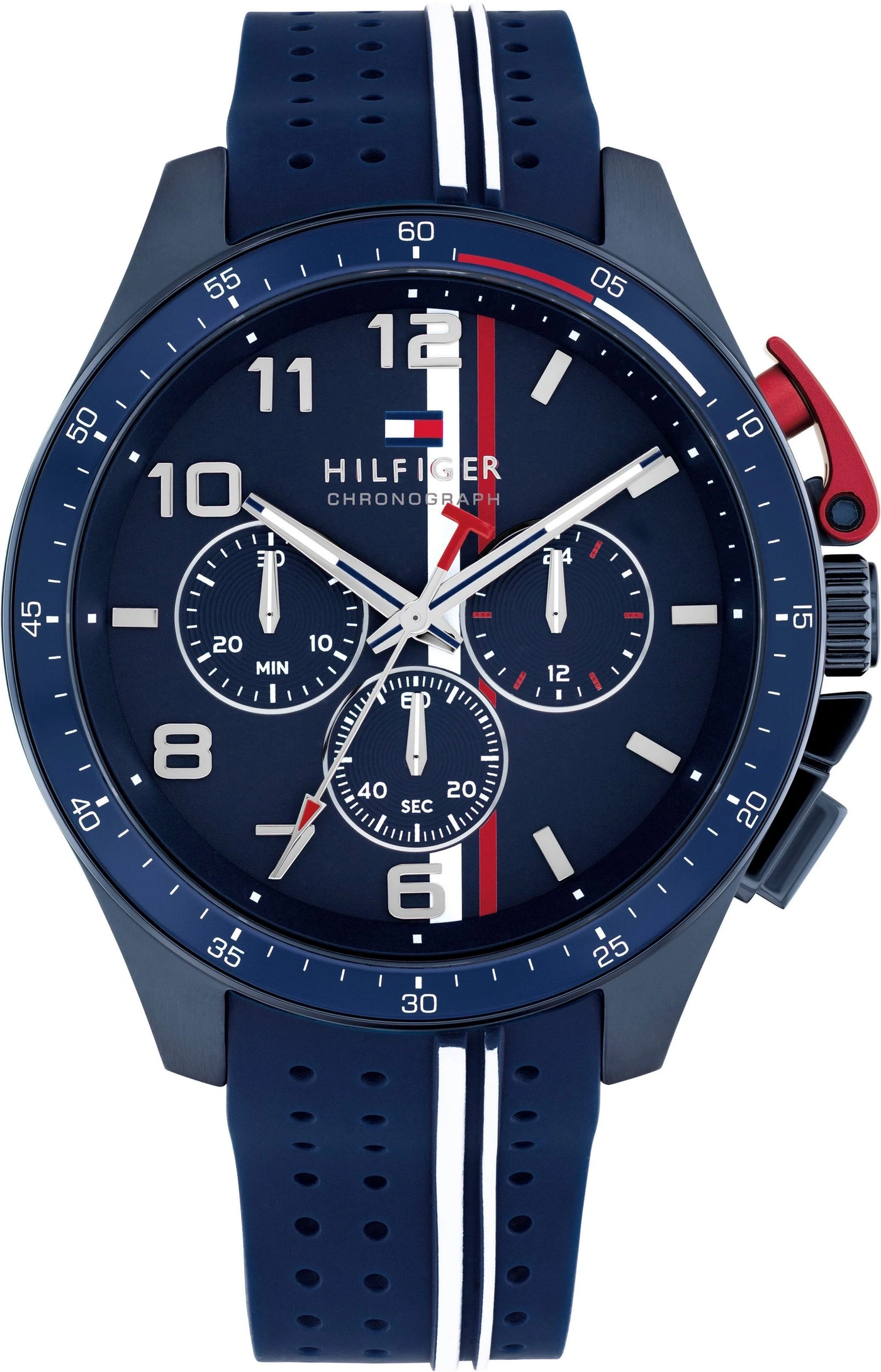 Tommy Hilfiger Chronograph Herrenuhr mit blauem Armband und Zifferblatt