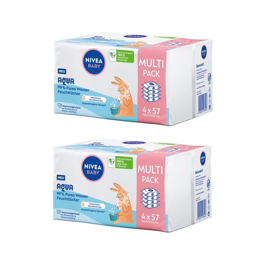 NIVEA Baby Aqua Feuchttücher 2 x 228 Stück Weiches & saugfähiges Tuch