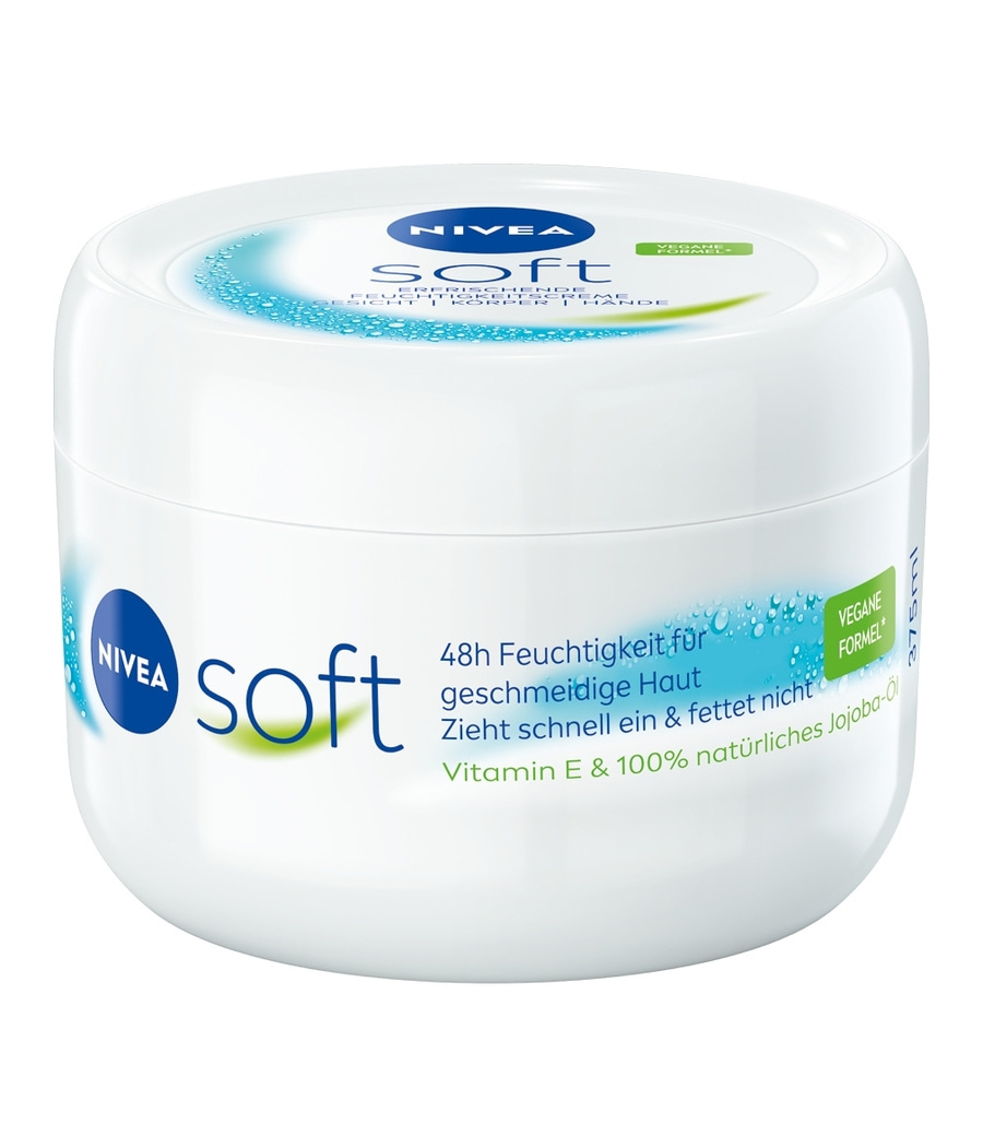 Nivea Soft Creme, 48h Feuchtigkeit, geschmeidige Haut, Vitamin E, Jojoba-Öl, vegane Formel