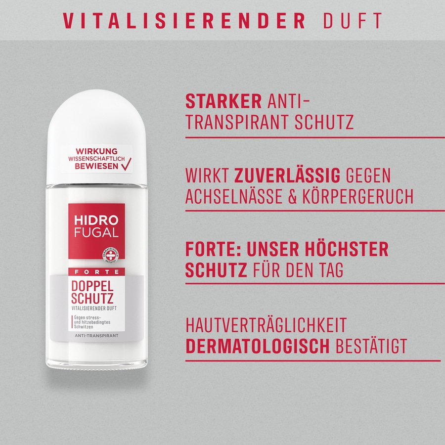HIDROFUGAL Roll-on FORTE DOPPEL SCHUTZ Anti-Transpirant Deo-Schutz 4 x 50 ml