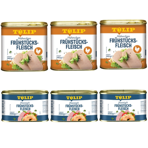 TULIP Bundle 3x Frühstücksfleisch 200g 3x Hähnchen 340g Konserve Delikatesse