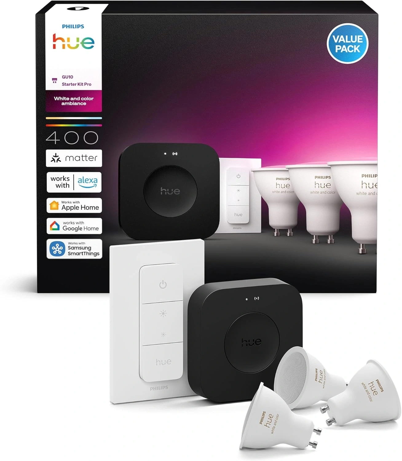 PHILIPS HUE Starter Kit Pro 3x GU10 Dimmerswitch Bridge Pro Smart Beleuchtung