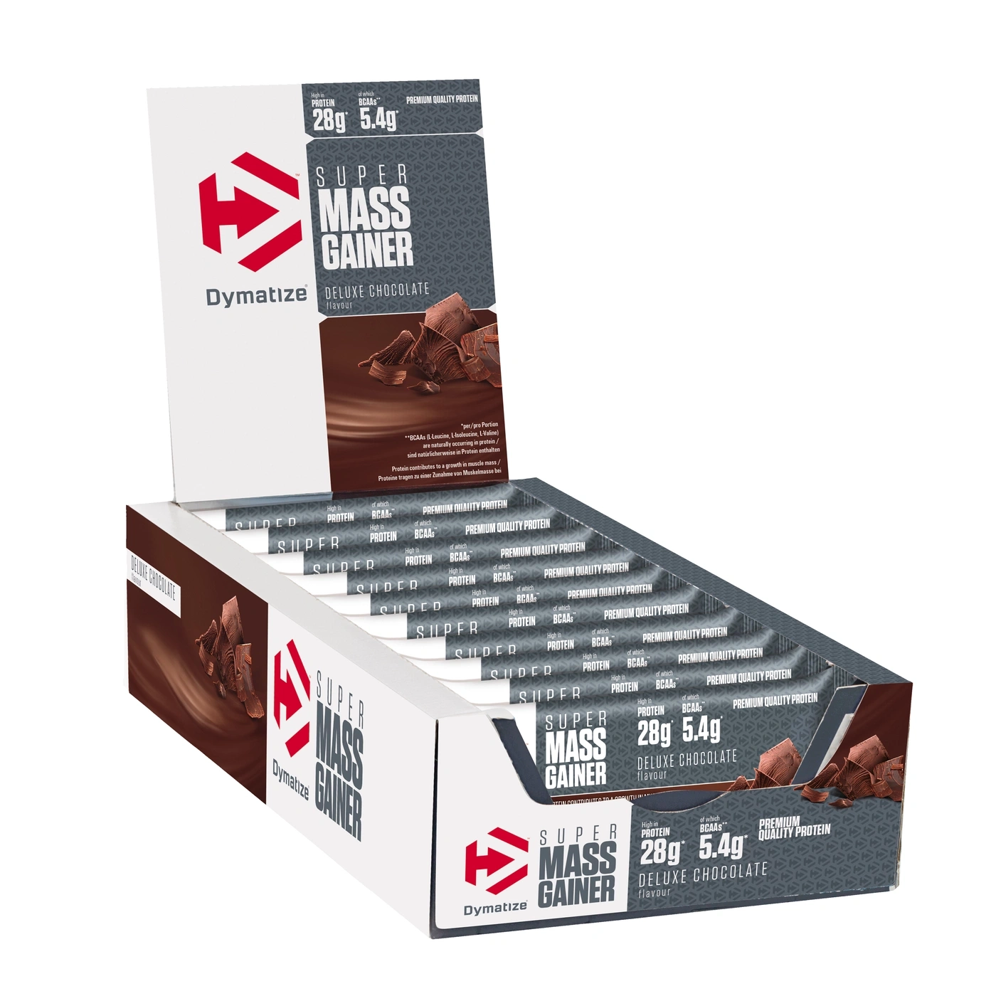 Dymatize Super Mass Gainer Deluxe Schokolade Protein-Box mit 28g Protein und 5.4g BCAAs