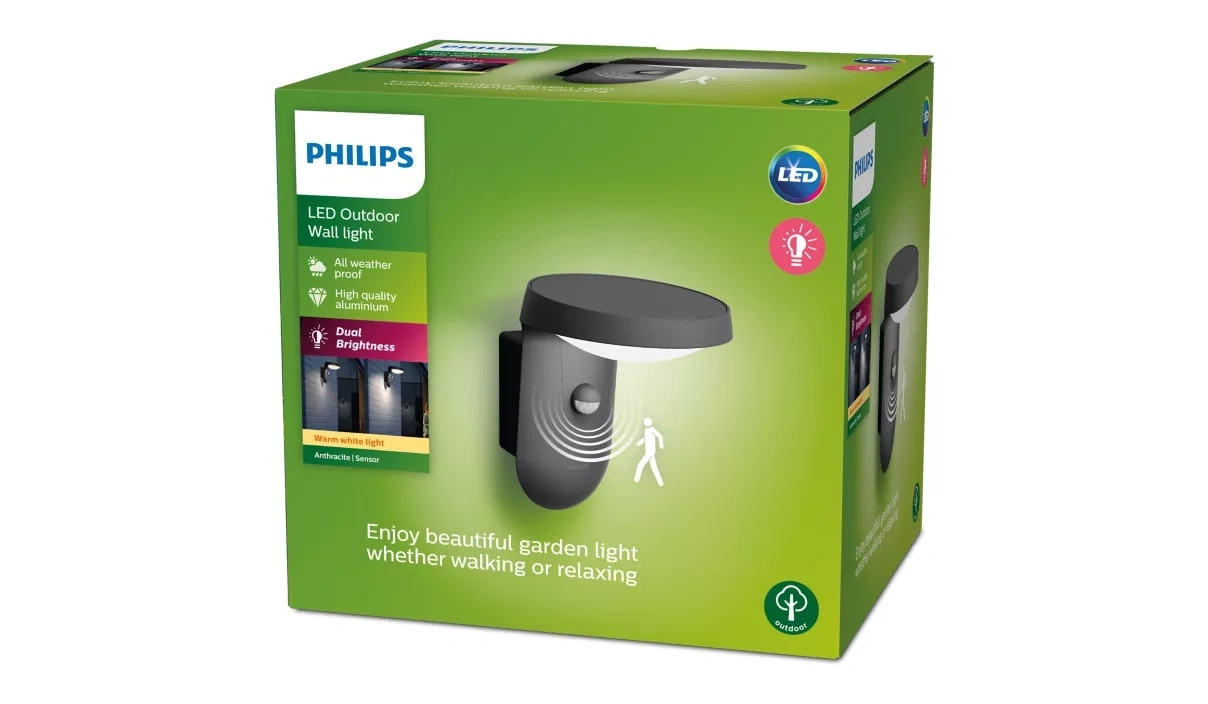PHILIPS Tyla LED Wandleuchte 9W 820lm 2700K IP44 Bewegungssensor Anthrazit NEU