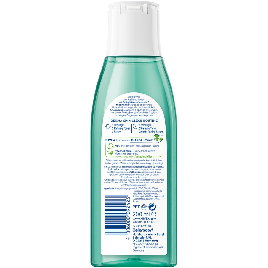 NIVEA Derma Skin Clear Routine Toner mit Salicylsäure, Meersalz & Niacinamid