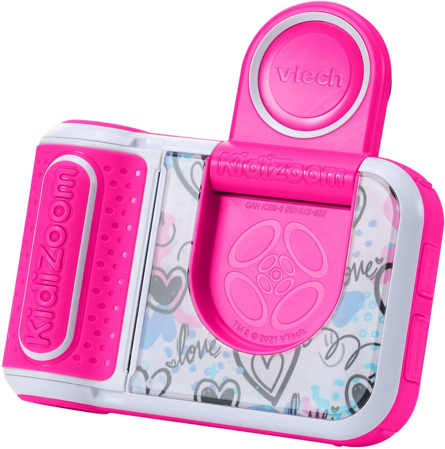 Ein rosafarbener Vtech Kidizoom mit Herzen und der Aufschrift "love"