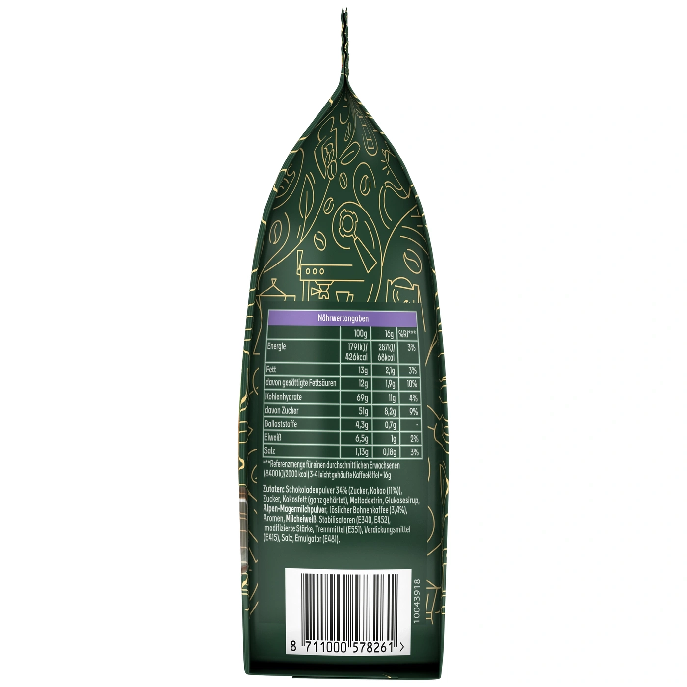 Verpackung mit Nährwertangaben und Barcode auf der Rückseite