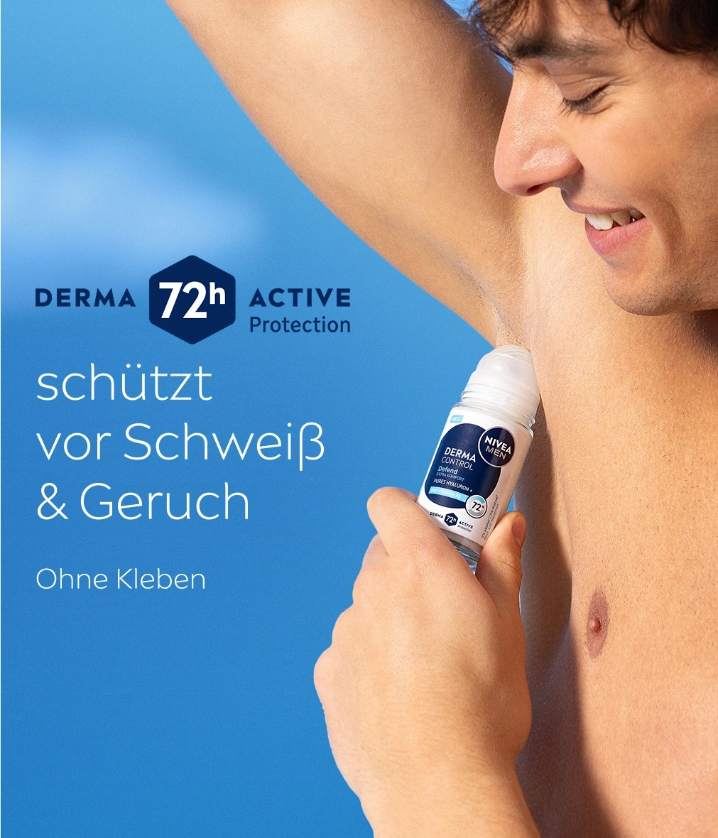 Ein Mann mit Nivea Derma Control Deodorant unter dem Arm