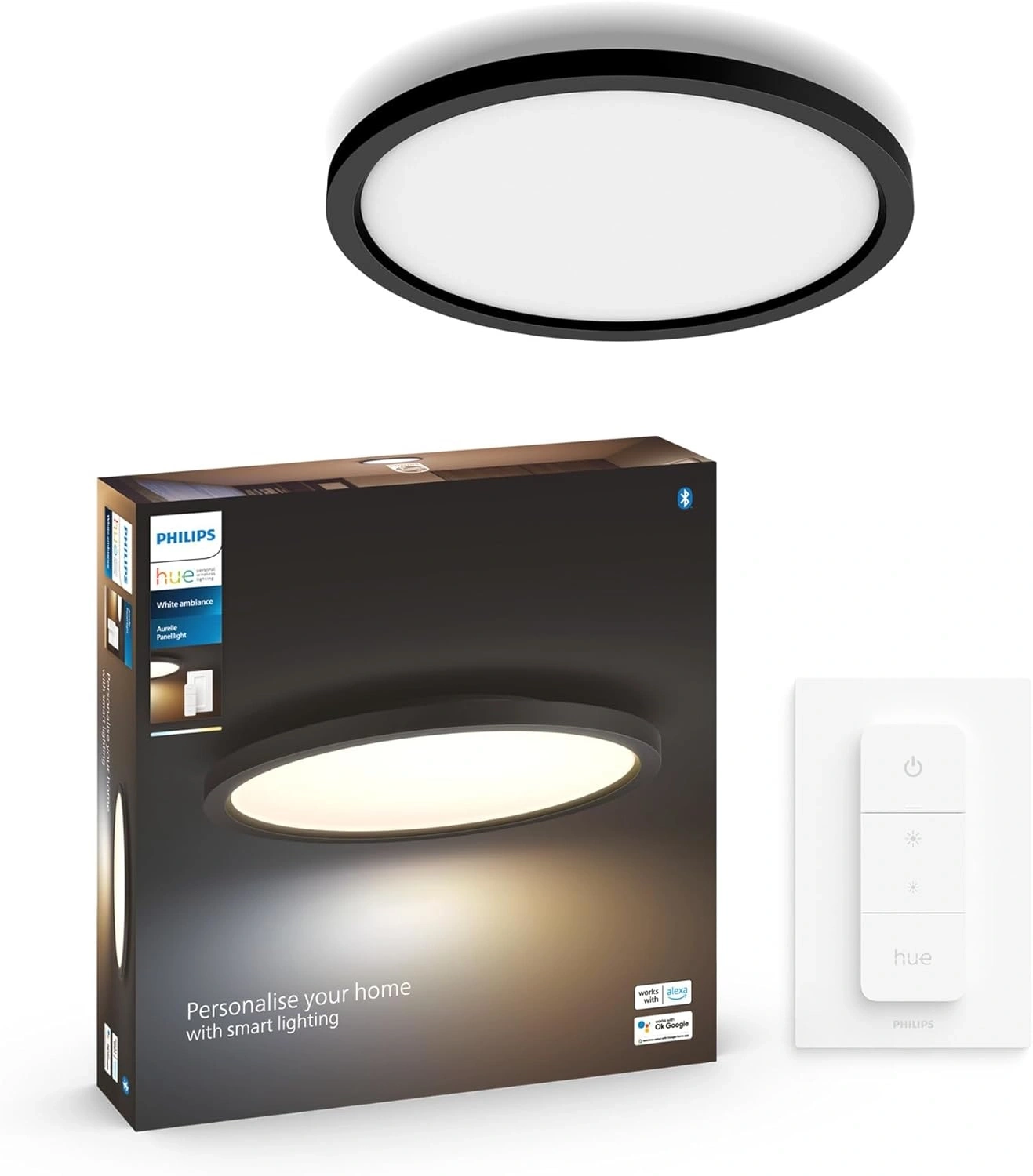 PHILIPS HUE Deckenleuchte White Ambiance Aurelle Panelleuchte Dimmbar schwarz