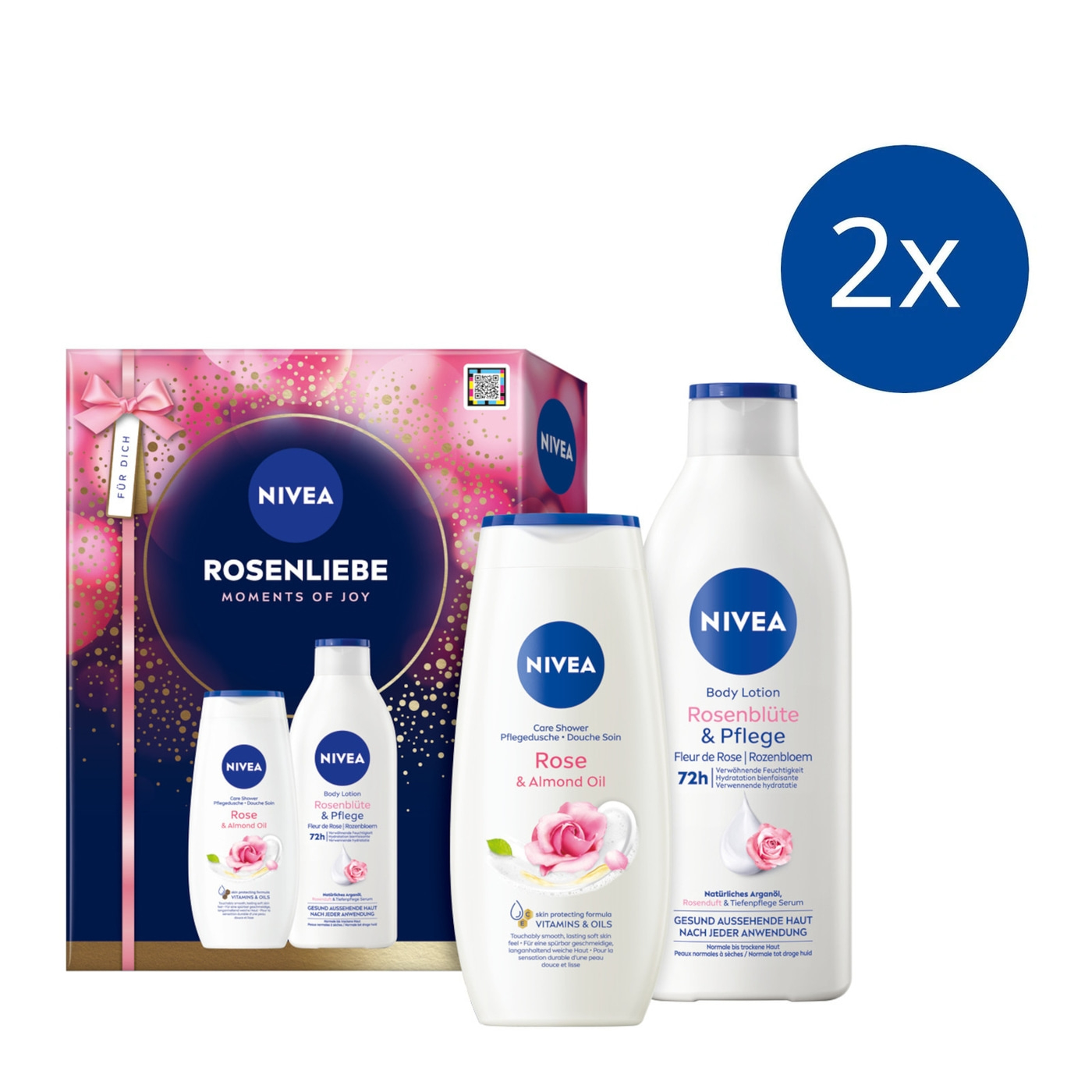 NIVEA Rosenliebe 2 x Geschenkset Duschgel 250 ml und Bodylotion 400ml