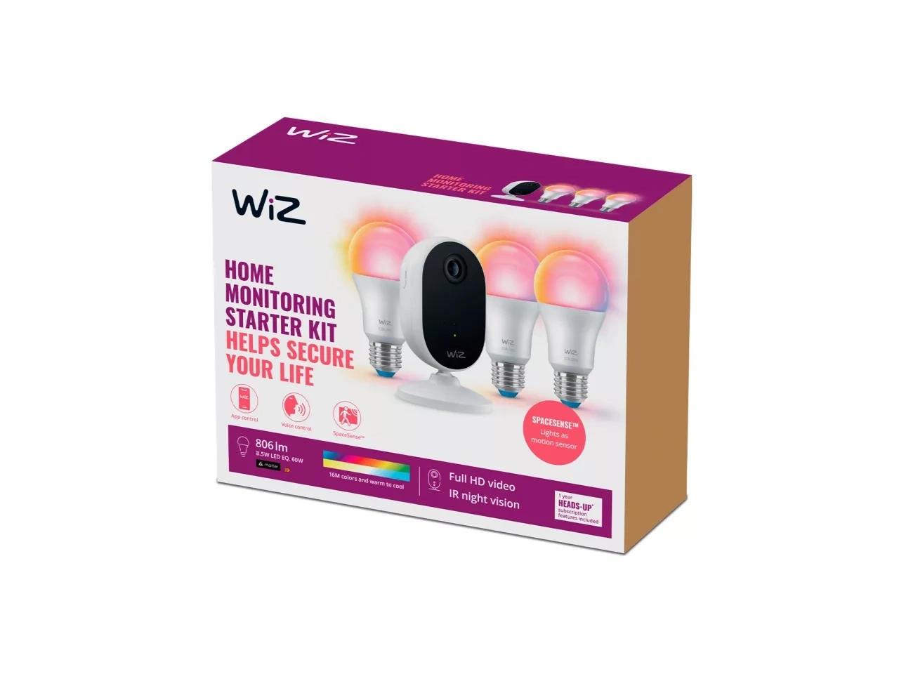 WIZ Home Monitoring Starter-Set Innenkamera 1080P 3x LED A60 Smart Home Weiß NEU