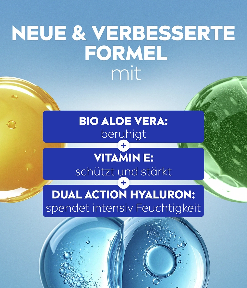Neue & verbesserte Formel mit Bio Aloe Vera, Vitamin E und Dual Action Hyaluron