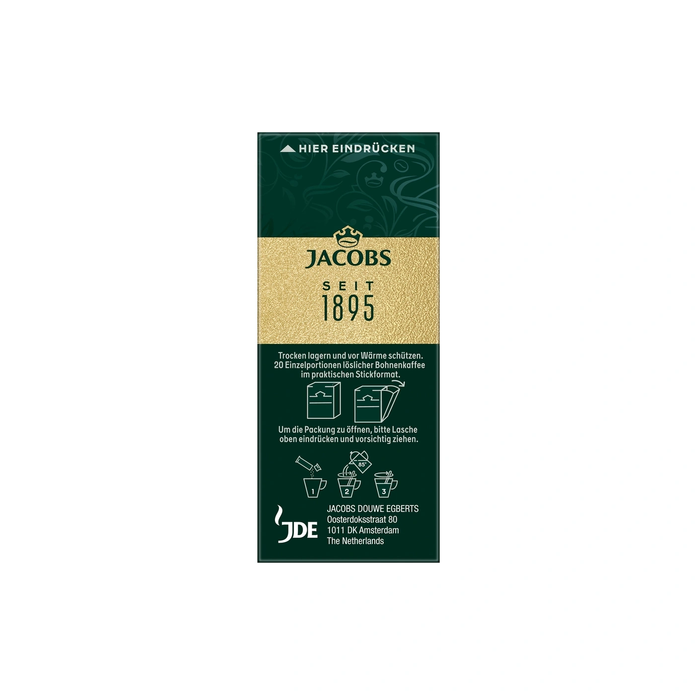 Jacobs Kaffee:  Trocken lagern und vor Wärme schützen. 20 Einzelportionen